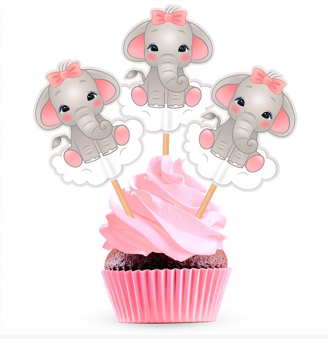 亚马逊爆款粉色蓝色大象蛋糕插牌男女宝宝生日派对烘焙插件