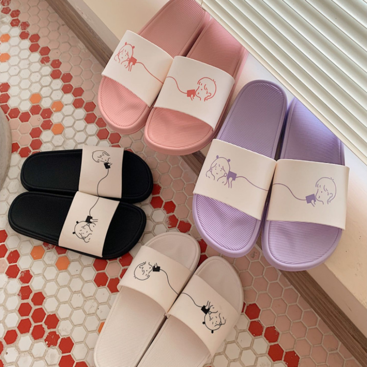 Cute cartoon couple slippers female summ...