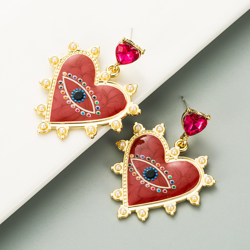 Heart-shaped Devil's Eyes Pearl Alloy Earrings display picture 9