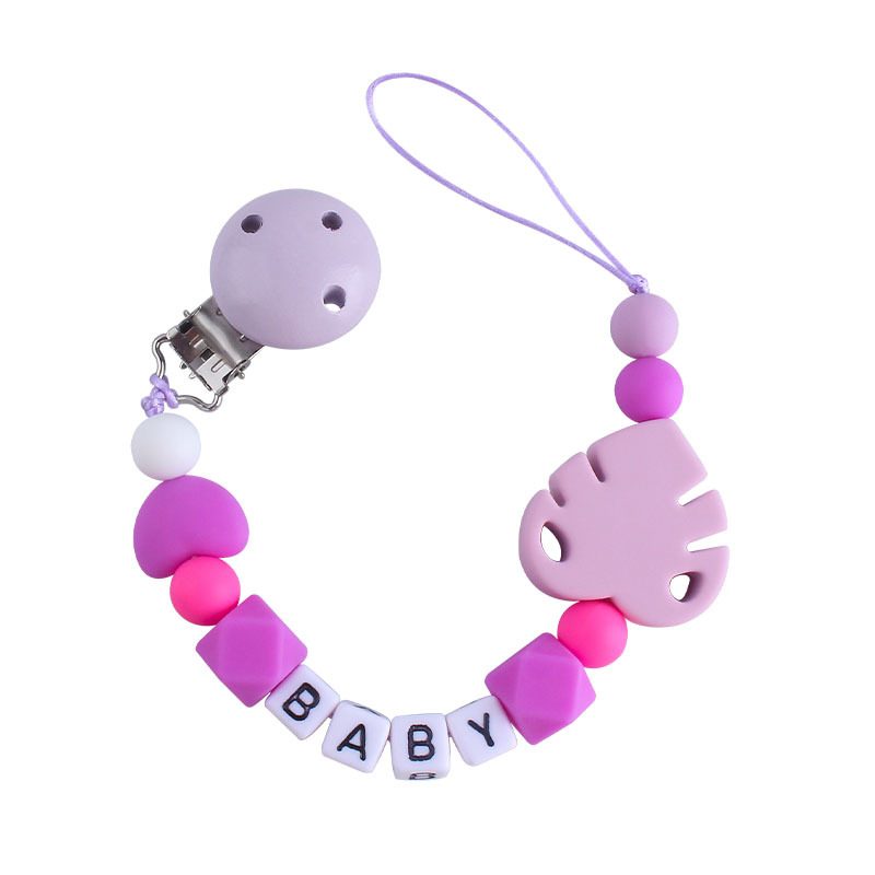 Bebé Hemu chupete clip nombre del bebé calmante hoja de silicona chupete cadena Amazon nueva venta caliente