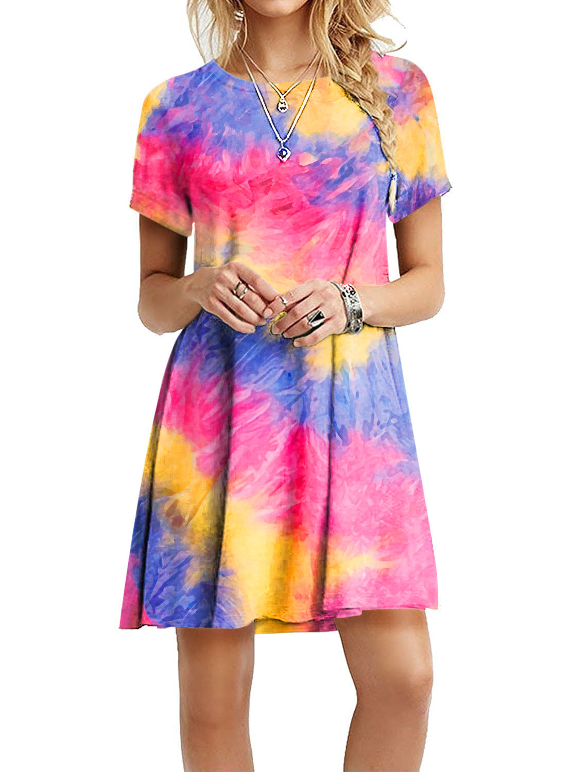 new style through slim and colorful rainbow tie-dye print dress NSYF837
