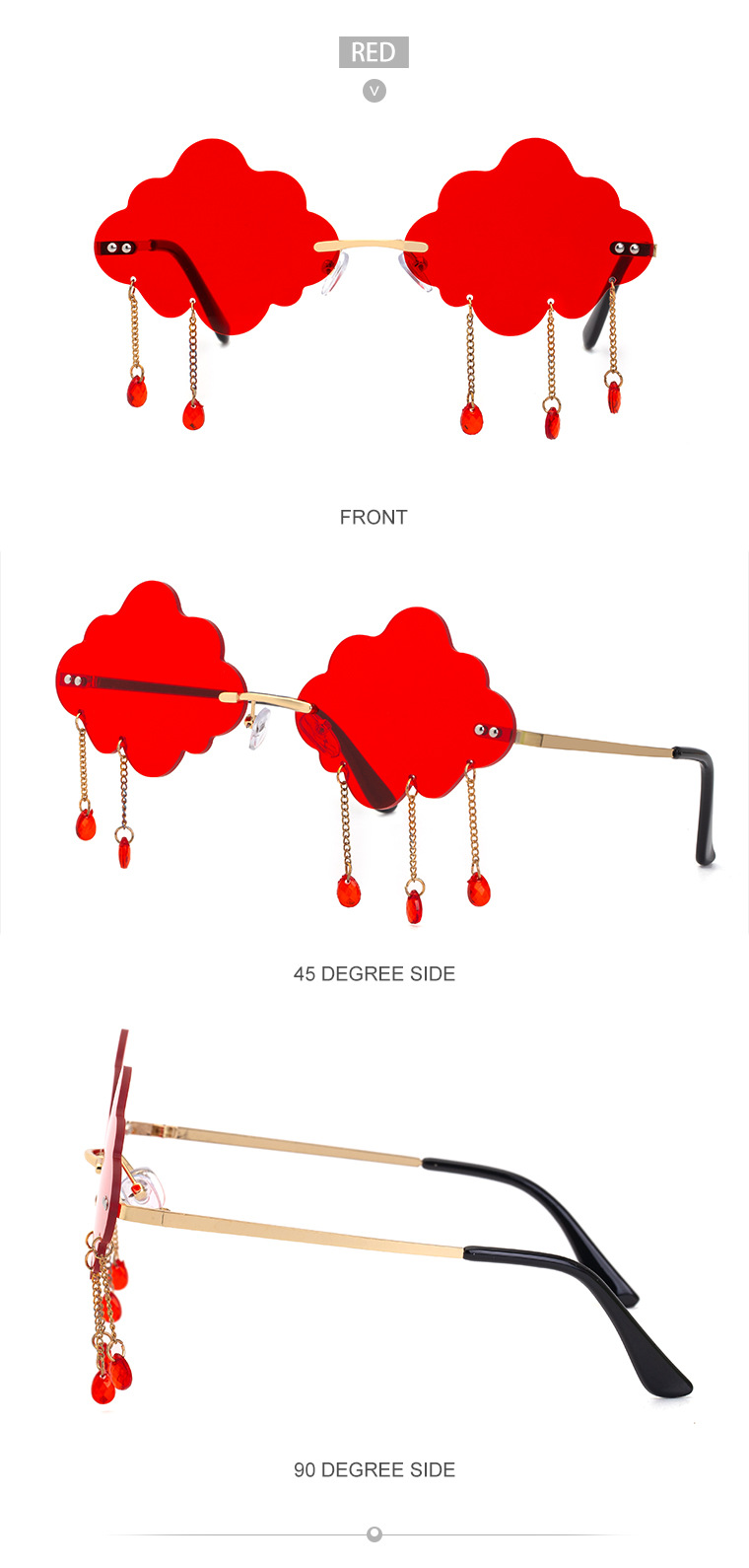 54g Weight Frameless Glasses Structure Glasses Classification UV400 Lens Material Polygon Glasses Style Party Occasion Clouds Pattern All Seasons Season Kid'S, Women'S Gender Fashion Style Dark Blue, Grey, Pink, Purple, Red, Blue, Yellow Color New Fashion Simple Style Pendant Cloud Sunglasses 16