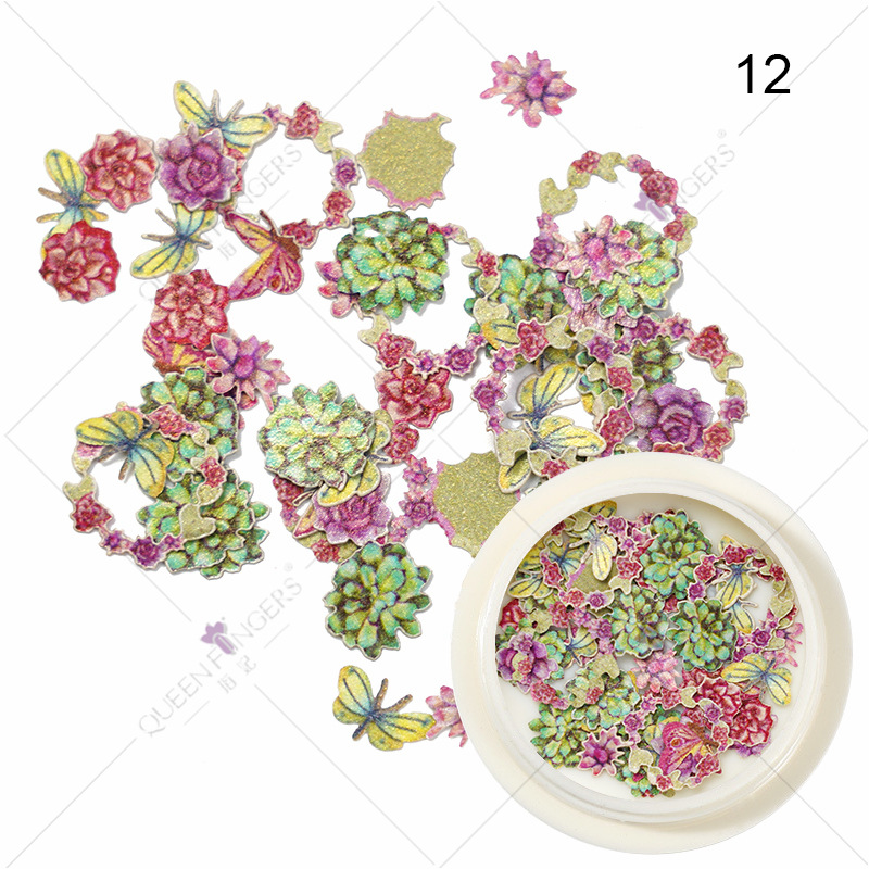 Joyas de manicura de la princesa inswind coloridas flores y hojas pájaros mariposas primavera serie de pulpa de madera parche de manicura