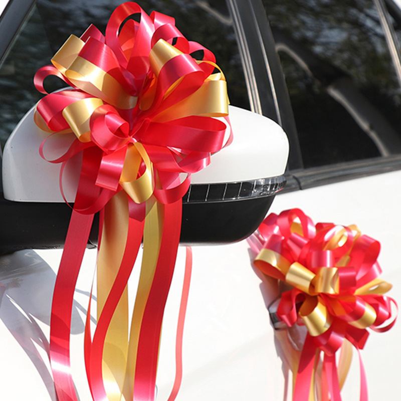 Wedding Car Pull Flower Decoration Large Dual-Color Box Set with Bow Packaging Rear View Mirror Handle Decorations Wedding Hand Pull Flowers