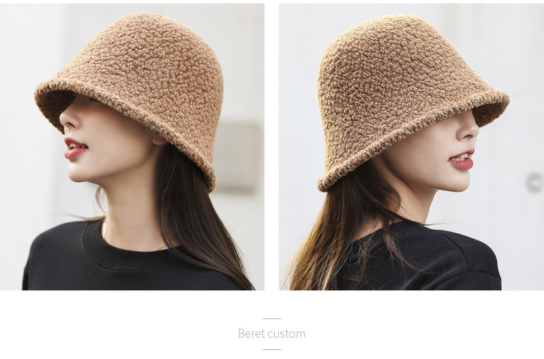 Nouveau chapeau de pêcheur en peluche d'agneau d'automne et d'hiver chapeau de mode coréenne pour femmes chapeau de seau d'eau couvrant le visage japonais chapeau de bassin Art Big Eaf_voghion.com
