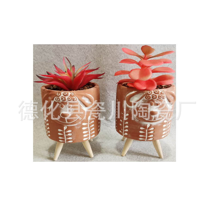 红土花盆人脸花缸