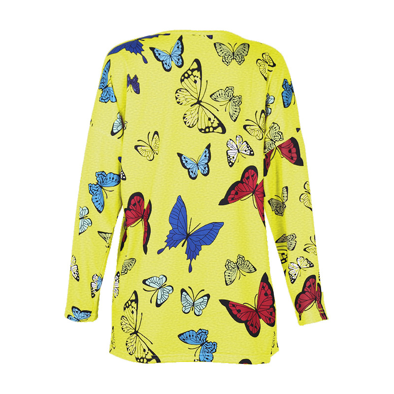 Fall Butterfly Print Long Sleeve V-neck Dress  NSKX5912