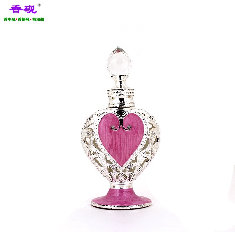 香砚12ml大桃心款银色粉红心形精油瓶摆件2.jpg