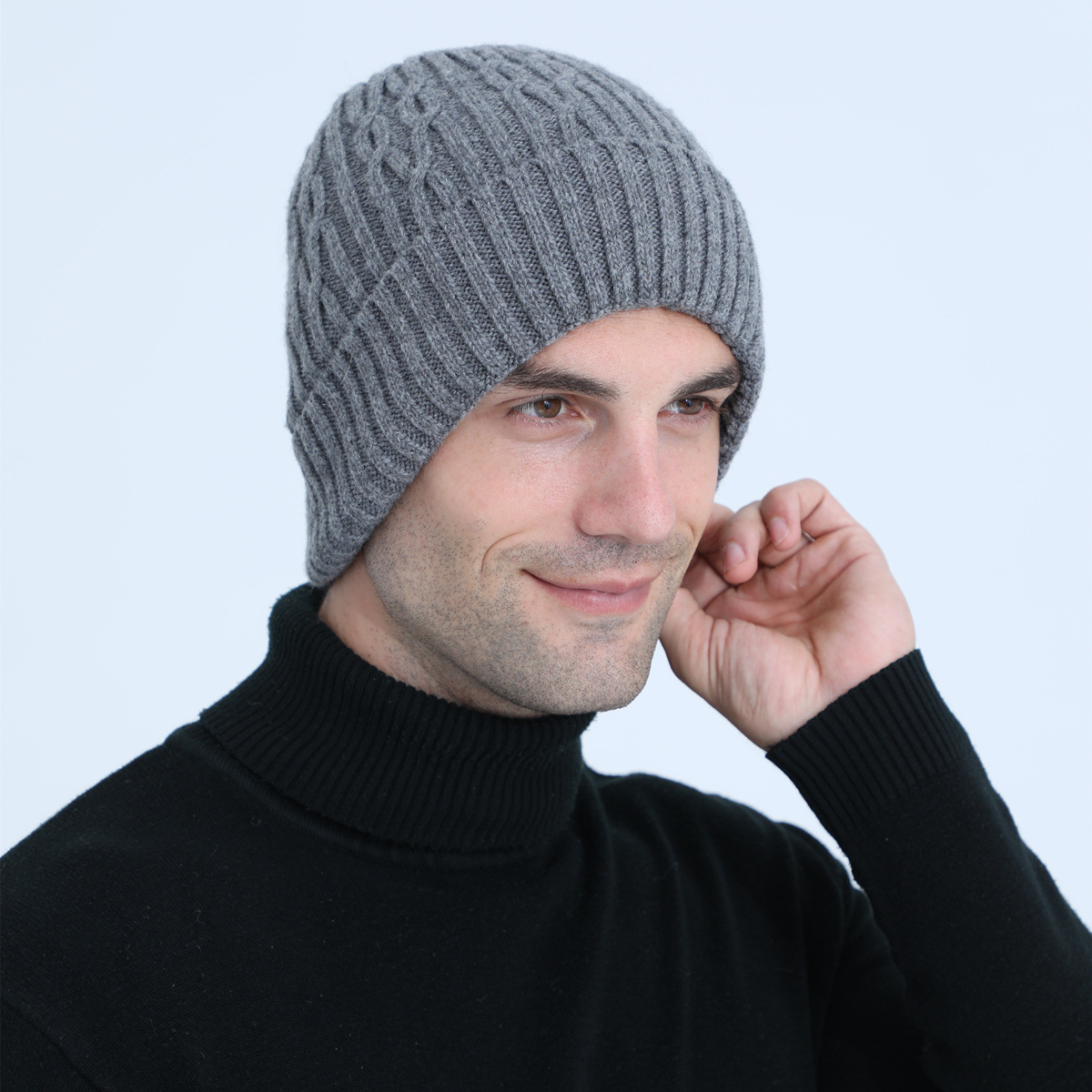 Knitted Beanie Hat For Men Warm Winter Wool Cycling Ear Cap_voghion.com