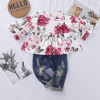 Autumn megaphone, top, denim set, 2020, Korean style, roses