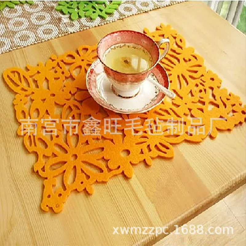 毛毡单色镂空圆长方形无纺布吸水餐具垫酒店桌子隔热碗锅垫可加工