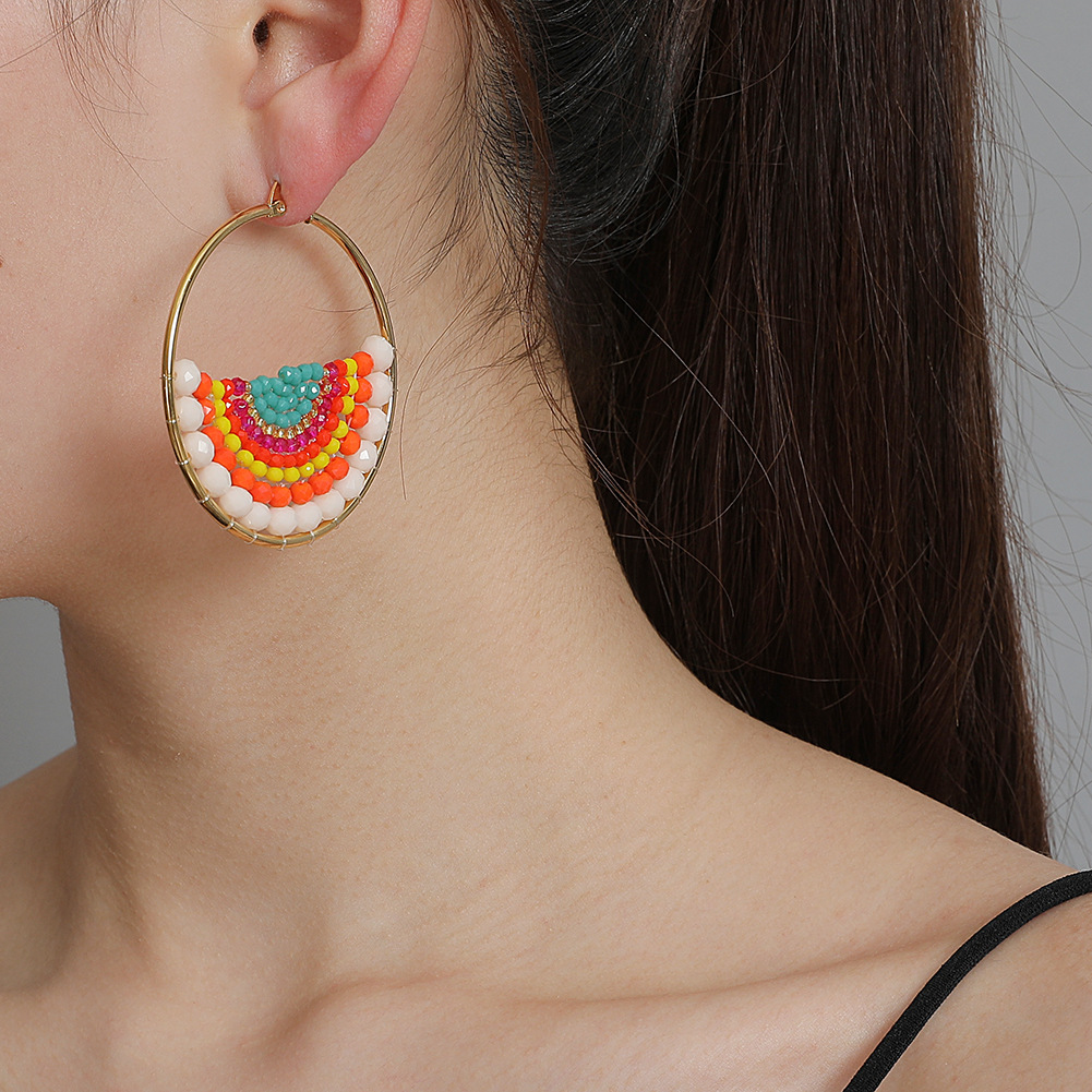 New Fashion Bohemian Bead Earrings Beaded Wrapped Color Stud Earrings For Women Wholesale display picture 12