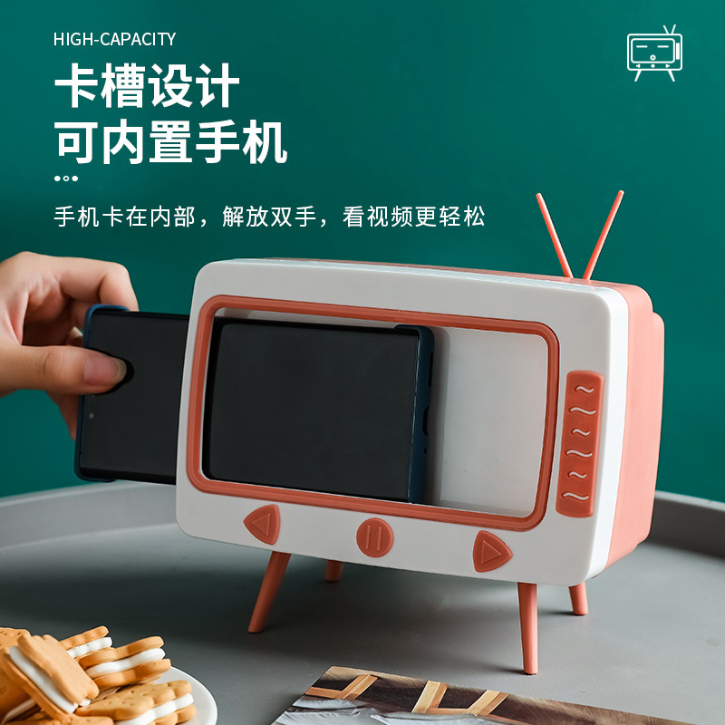 Caja de pañuelos de TV creativa hogar caja de pañuelos de plástico sala de estar caja de pañuelos de almacenamiento teléfono móvil rack de almacenamiento