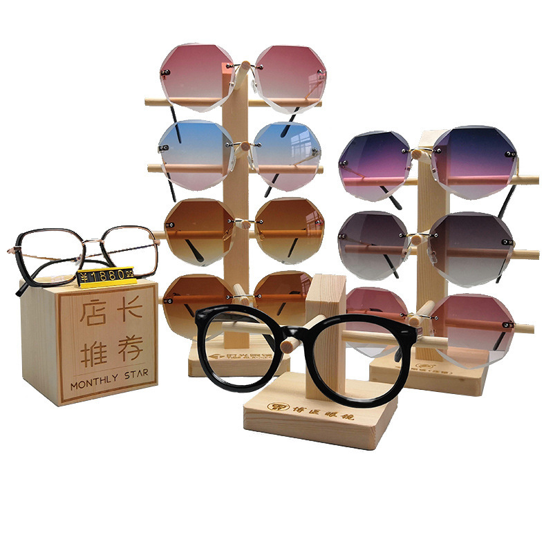 Glasses Display Rack Pine Original Wooden Sunglasses Display Nearby Mirror Bracket Eye Props Display Rack