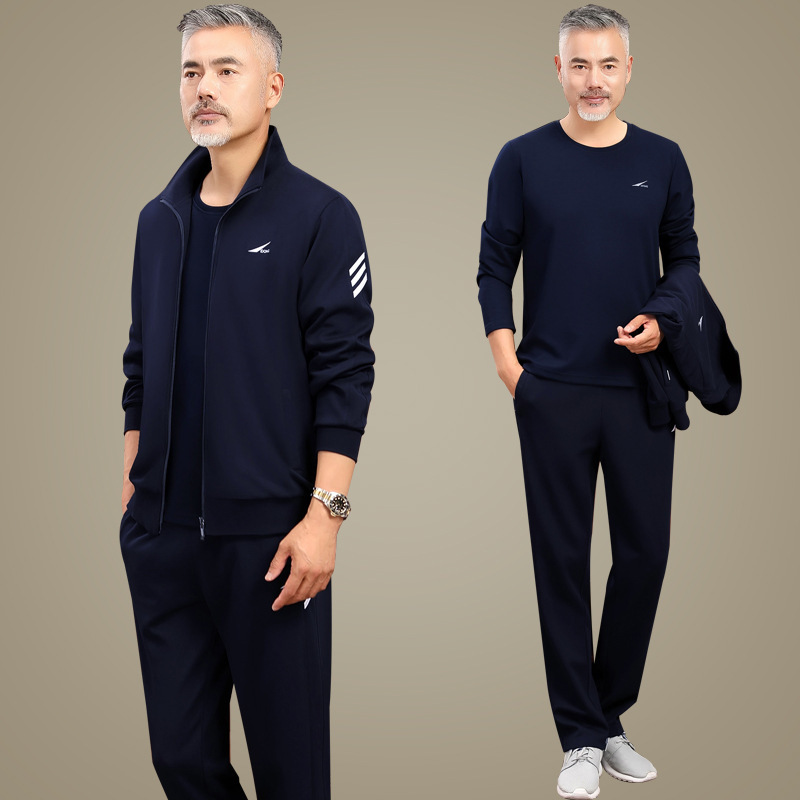 中高年スポーツスーツ男性春秋タイプカジュアルお父さんコート中年服秋ビッグサイズ3点セット|undefined