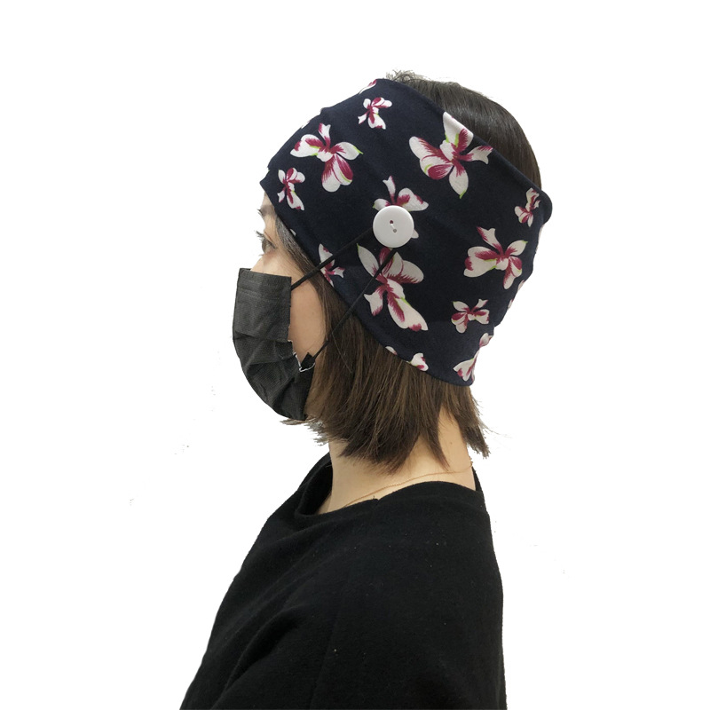 New Fashion Printed Stretch Cloth Mask Anti-leather Button Headband Fitness Yoga Headband display picture 8