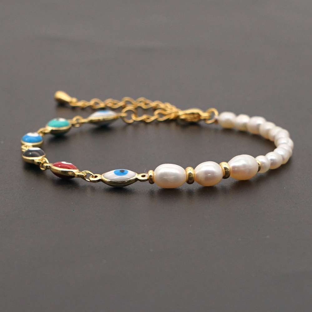 Retro Ethnic Style Color Eye Beads Simple Baroque Natural Freshwater Pearl Bracelet display picture 3