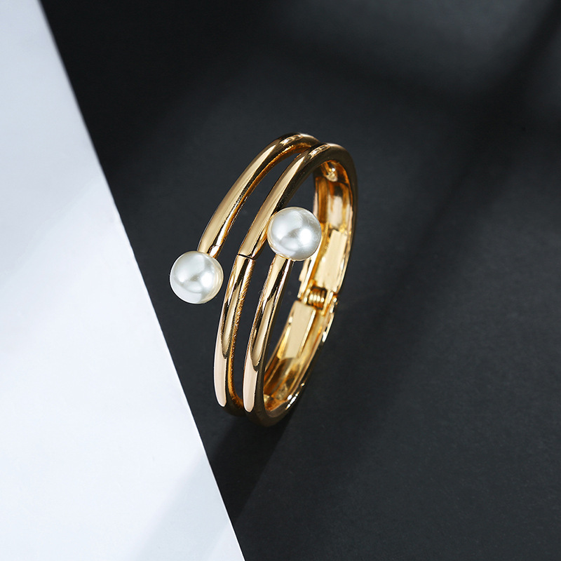 Fashion Double-headed Pearl Opening Bracelet