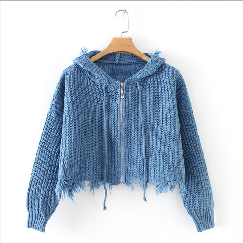Chaqueta de Punto con Capucha y Borlas para Mujer, Estilo Europeo y Americano, Comercio Exterior Transfronterizo de Amazon, Suéter con Cremallera, Chaqueta de Punto, 2025
