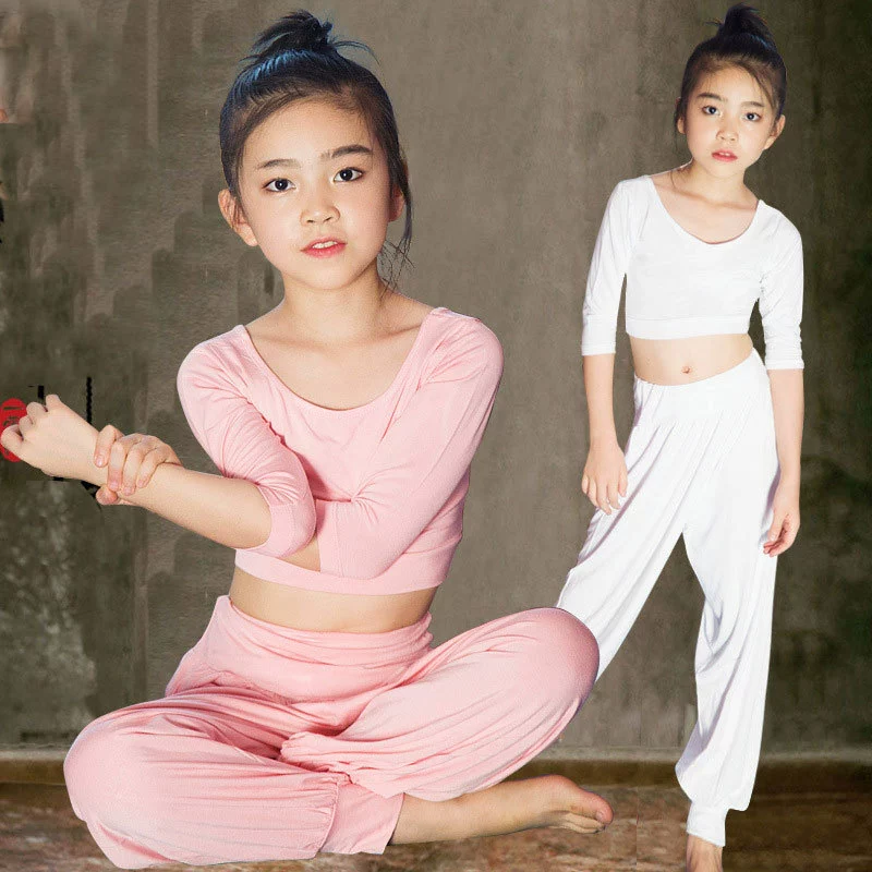 Танцевальная рифма белый костюм для йоги для родителей и детей для девочек 2018 Спортивный Фитнес гимнастика Детский костюм для тренировок летний