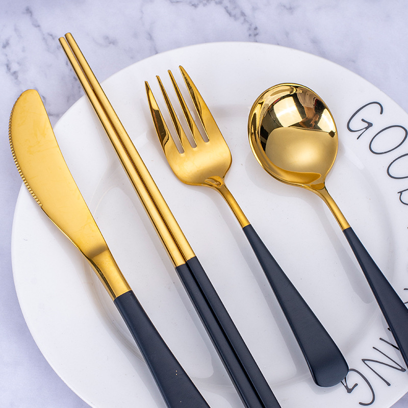 揭阳厂家直销葡萄牙西餐餐厅牛排刀叉勺子金色轻奢304不锈钢餐具