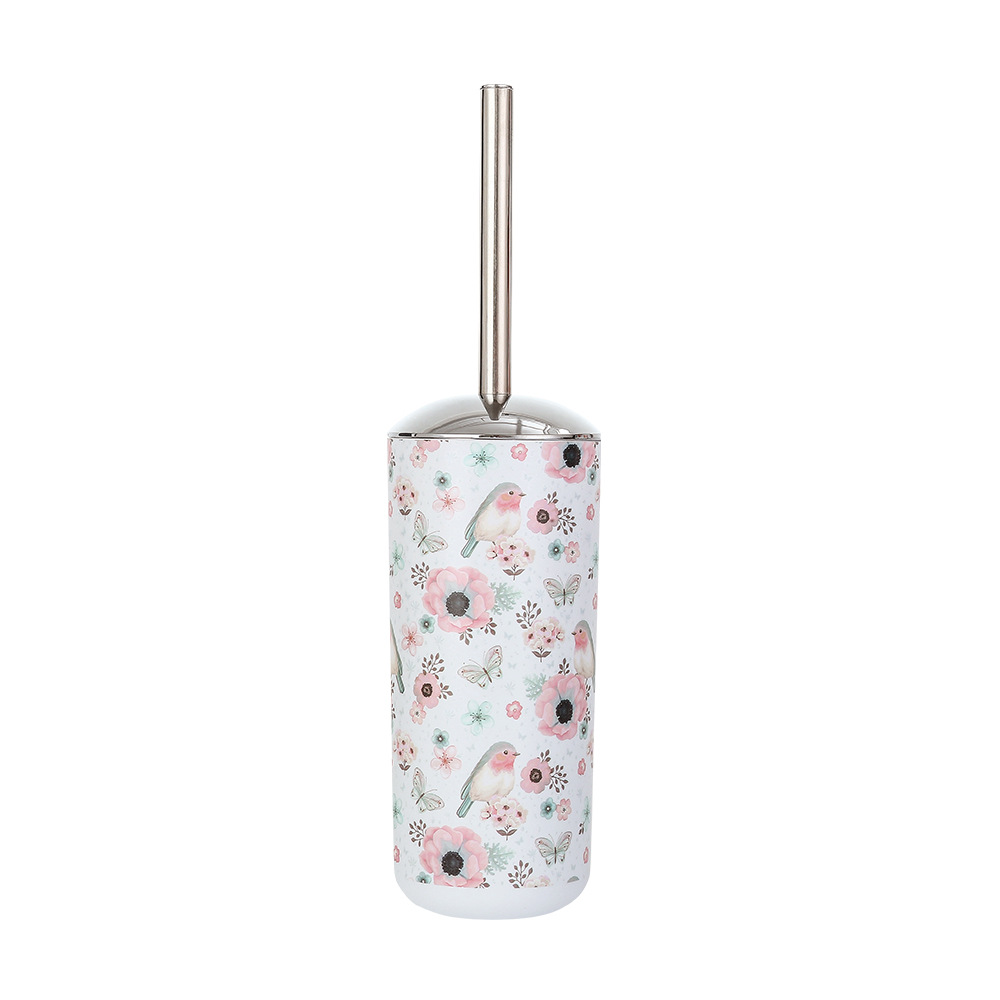 Impresión de plástico de acero inoxidable mango largo cepillo de inodoro plástico de drenaje multifuncional con base cepillo de limpieza cepillo de inodoro