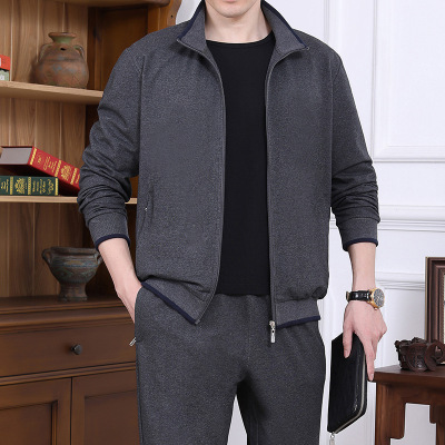 运动套装男士春秋季休闲运动服中年爸爸装纯棉三件套一件代发|ru