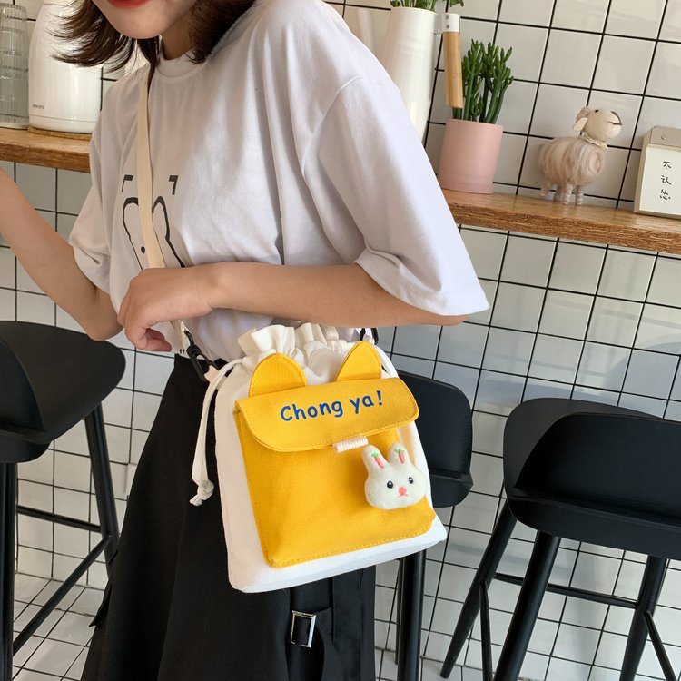 Korean New  Creative Cute Cartoon Funny  Drawstring Bucket Small Shoulder Bag Girl Cute Color Small Bag Wholesale display picture 30