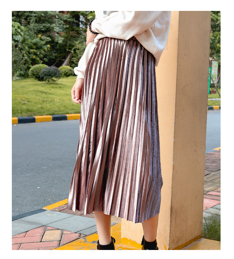 gold velvet pleated skirt NSXS35304