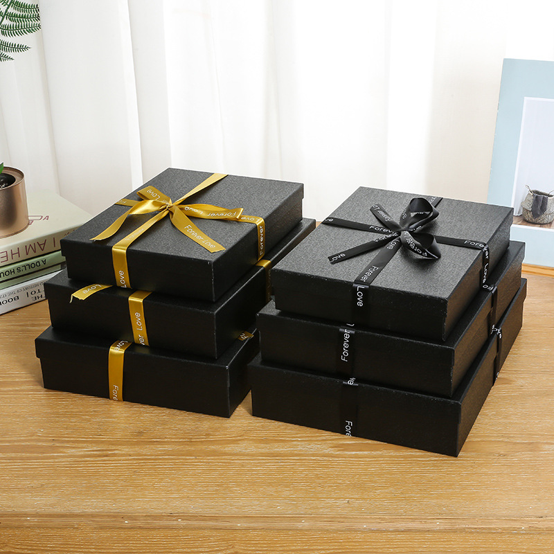 现货黑色礼品盒丝带包装盒复古简约礼物盒情人节伴手礼盒空盒创意