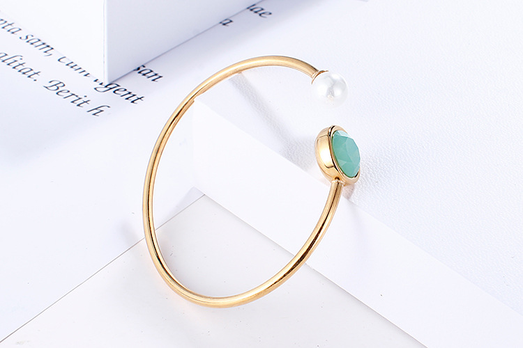 European And American New Foreign Trade Simple Green Glass Crystal Open Pearl Bracelet Women's Accessories Supply Wholesale display picture 8