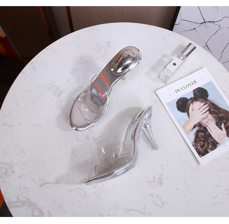 Dép sandal nữ quai ngang gót pha lê cao 6–8 cm phong cách Hàn Quốc — Màu bạc, Màu đen chi tiết 23