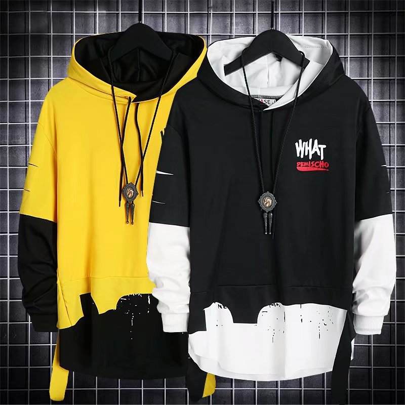 man Cap False two leisure time Sweater Korean Edition letter Socket T-shirts Long sleeve motion Hooded coat street