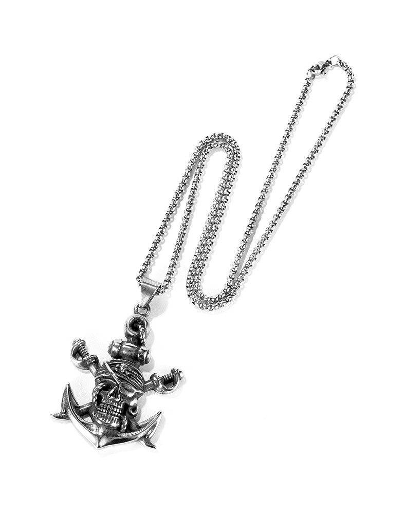 Retro Halloween Sword Pirate Titanium Steel Skull Anchor Necklace display picture 7