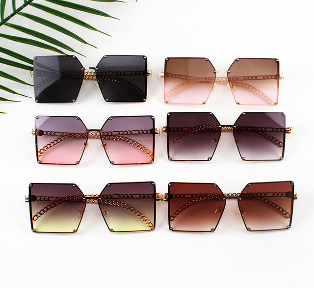 New Fashion Oversize Gradient Sunglasses For Women Vintage Alloy Chain  Frame Rivet Square Sun Glasses Female Elegant Shades - Sunglasses -  AliExpress