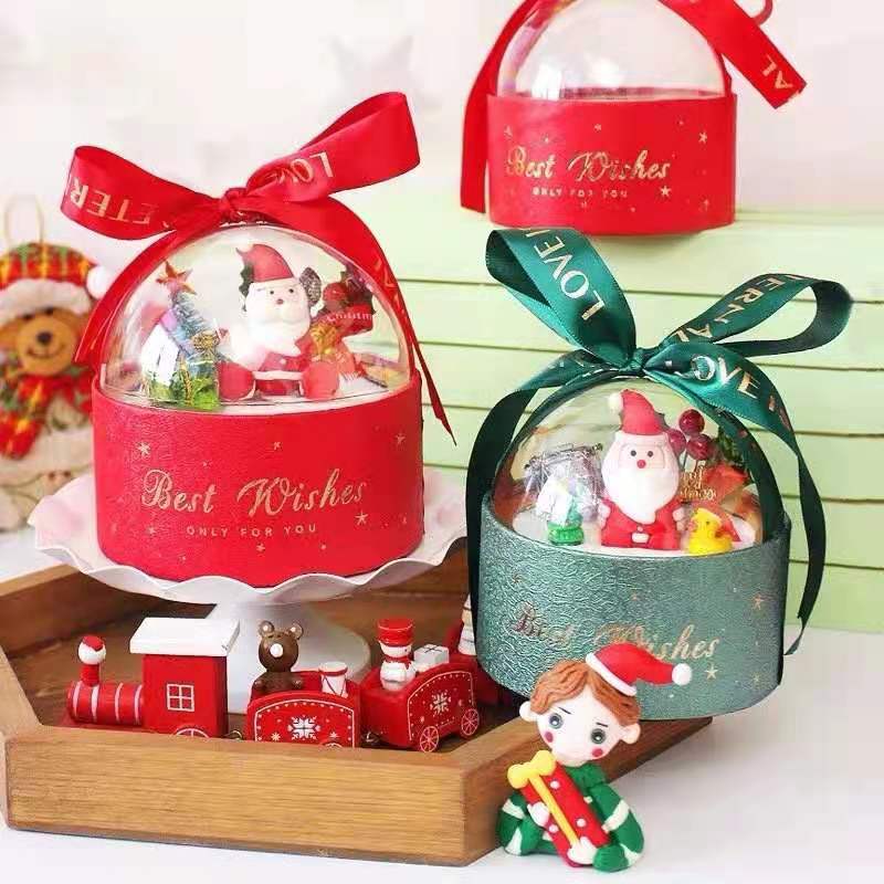 圣诞小蛋糕盒一次性糕点零食摆件圆形慕斯聚会杯子乳红色烘焙节日