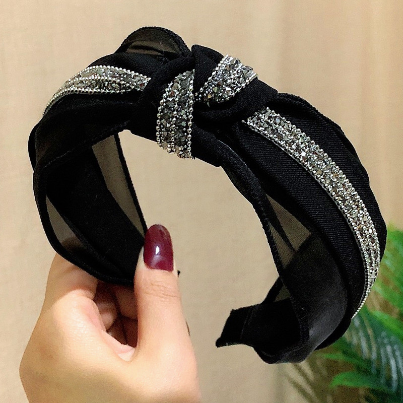 Korean Polka Dot Mesh Yarn Rhinestone Fabric Hair Accessories Bow Tie Knot Wide Side Headband Hair Hoop Wholesale Nihaojewelry display picture 1