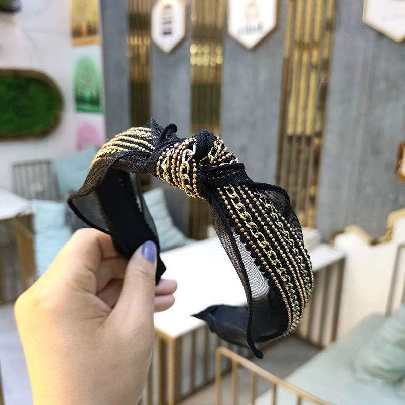 Korean Fashion High-end Root Yarn Chain Knotted Headband Simple Wide-edge Mesh Yarn Hairpin High-end Lace Ribbon Headband Wholesale Nihaojewelry display picture 8