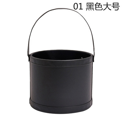 Cubo de cuero de diseño floral de arreglo de flores secas de alta gama Cubo de cuero portátil redondo con flores que abren caja de regalo de cebada