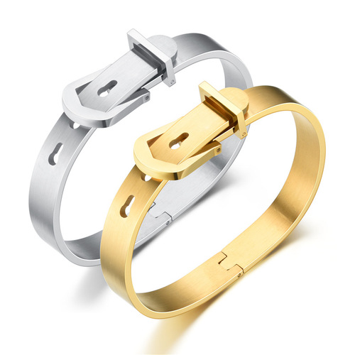 Daihao European and American Style Creative Men's Gold Bracelet, Fashionable OL-Style Adjustable Leather-Strap Titanium Steel Bangle