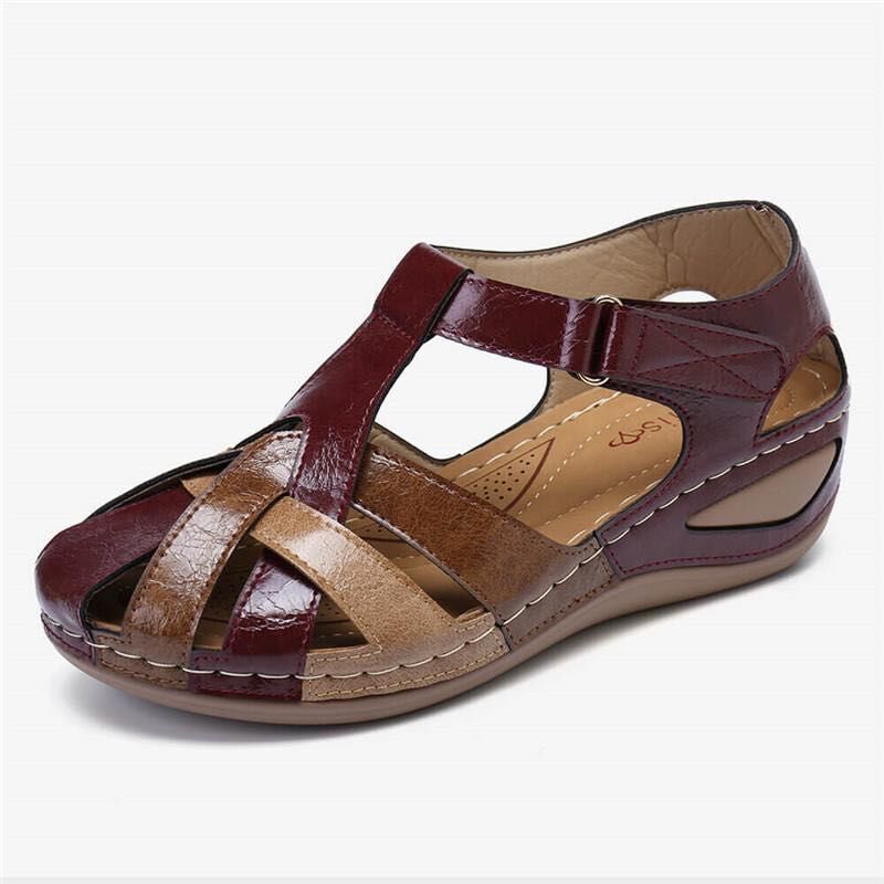 Cross-border Amazon export women's shoes 2020 Summer new style European and American retro round-toe wedge heel cross-buckle women's sandals undefined