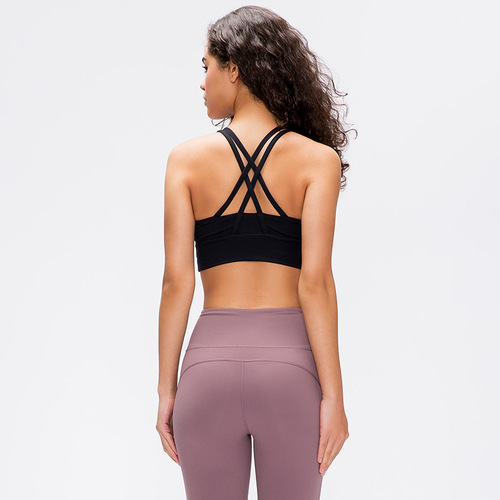 Cross-border new style nude sports bra for women with cross-shoulder straps, beautiful back, yoga running, fitness sports bra bra