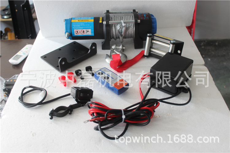 厂家生产电动绞盘4000lb防水强劲便携越野钢丝绳遥控型