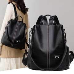 Fashion Double Shoulder Bag for Women with Lychee Pattern Soft Leather Trendy 2023 Spring and Summer New Model Anti-theft Backpack School Bag Multipurpose Travel Bag