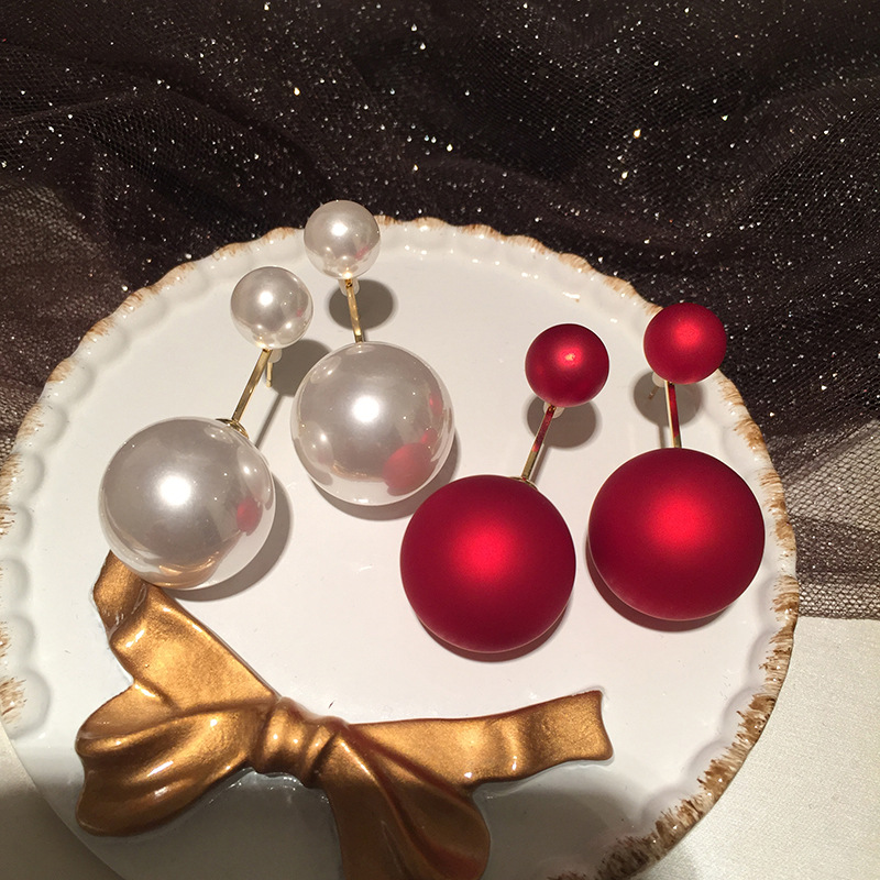 Sweet S925 Silver Needle Pearl Ball Earrings display picture 3