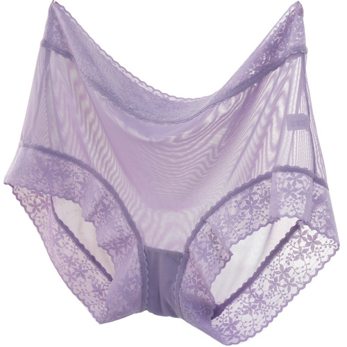 Full mesh lace high waist large size fat MM women's underwear sexy thin summer breathable women's briefs panties