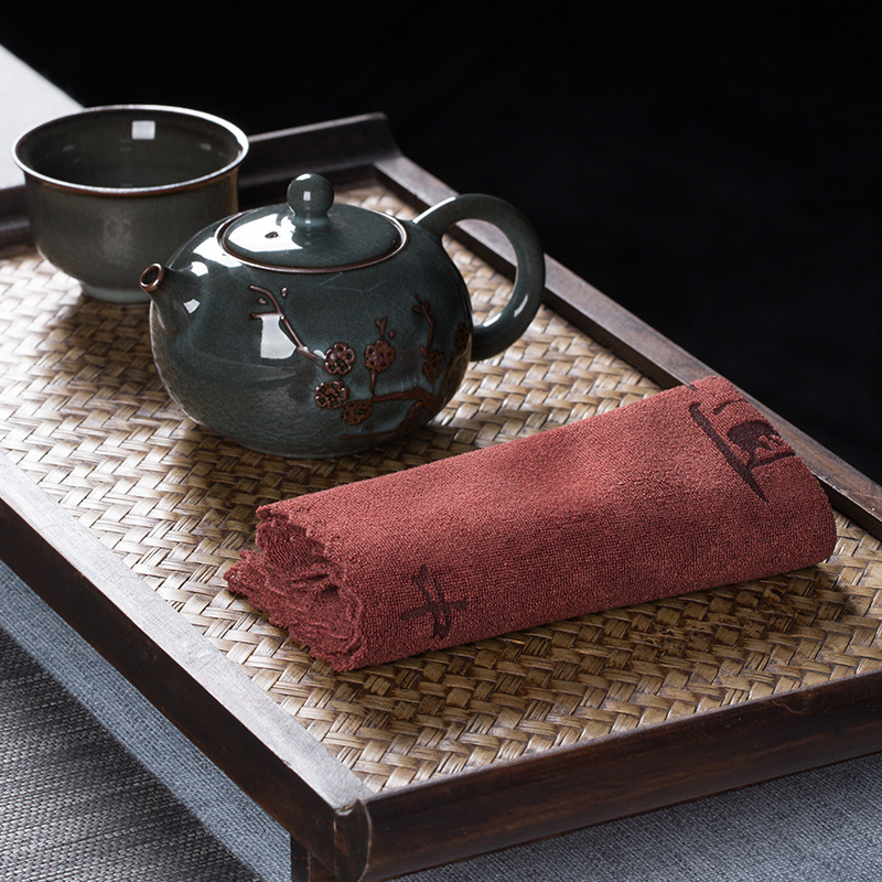 Kongshan New Rain Creative Printing Absorbent Tea Towel Kung Fu Tea Set Accessories Simple Thickened Tea Cloth Tea Mat Absorbent Towel