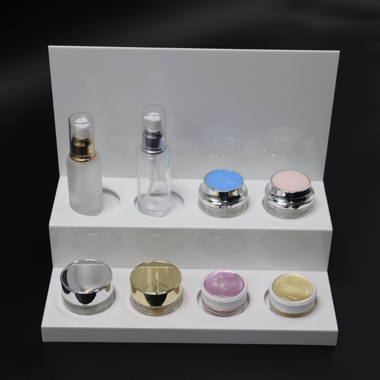 厂家生产白色八孔亚克力化妆品护肤品摆架背面可丝印烫金LOGO图案