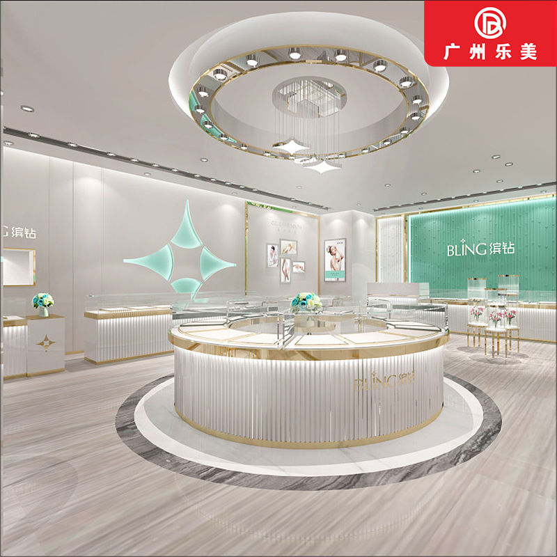 定制高端不锈钢珠宝柜专卖店金银首饰弧形柜整店设计工厂直供