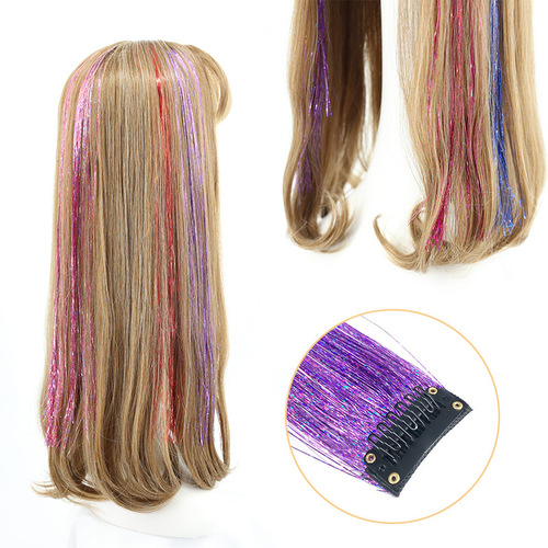 European and American wigs BB clips colorful golden wire shiny hair extensions colorful laser wire seven-color golden wire colored silk thread 